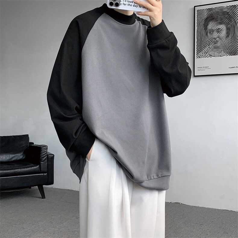 8XL-M280g重磅插肩半高领长袖t恤男打底德绒卫衣DR001特P27加绒37,男装T恤,电商B312