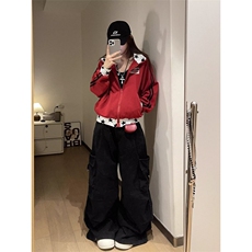 潮酷美式撞色卫衣外套女帅气街头休闲复古拉链开衫宽松上衣，女装短外套，星座506A