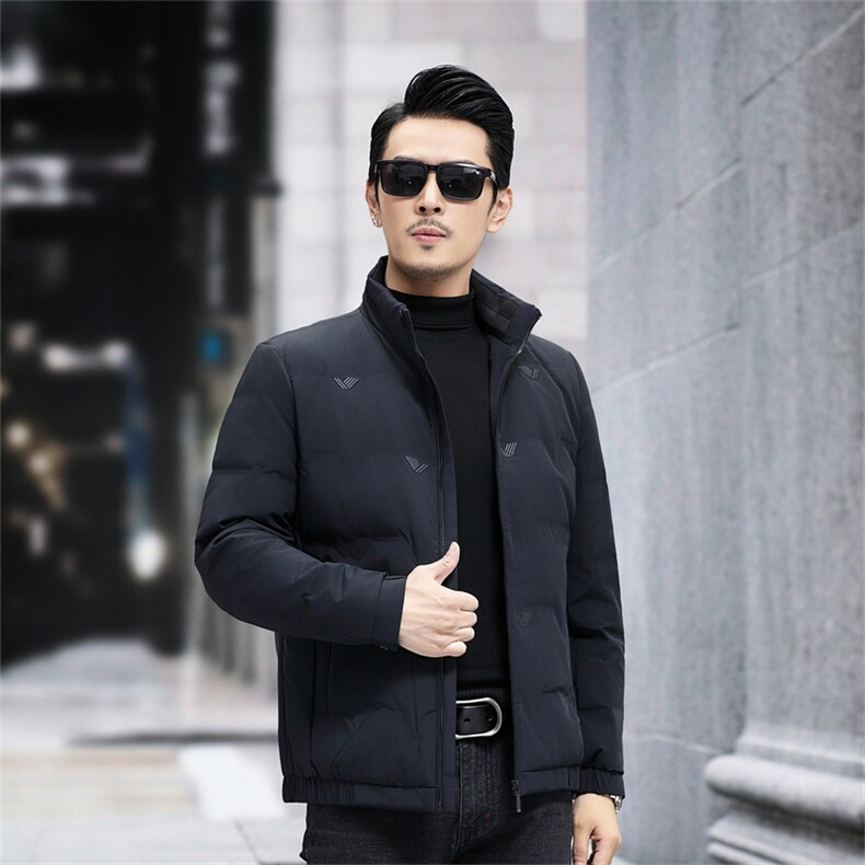 高端中年80白鹅绒羽绒服夹克冬季新款男士中老年立领羽绒服外套图片