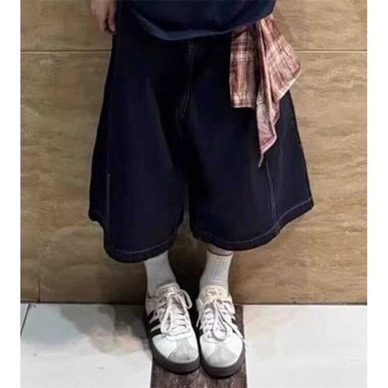 复古丝巾拼接牛仔七分裤男女夏季街头嘻哈阔腿五分裤NB050,男装牛仔裤,星座1116A（原606A-3）