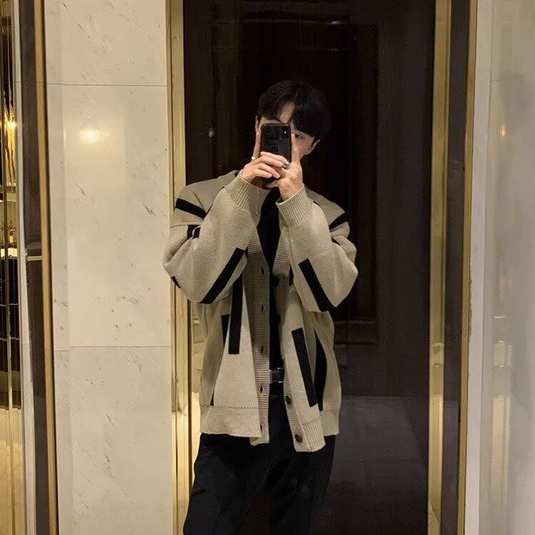 773-P50春秋季开衫男毛衣休闲韩版慵懒风韩版潮流2025新款V领，男装针织衫/毛衣，电商B323A