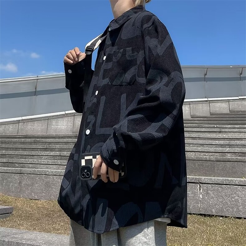 长袖衬衫男港风日系韩版潮流帅气灯芯绒衬衣KC325P37,男装衬衫,星座1116-2