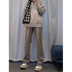美式hiphop烟灰色毛边修身直筒显瘦牛仔裤痞帅高街，男装牛仔裤，星座310A-4
