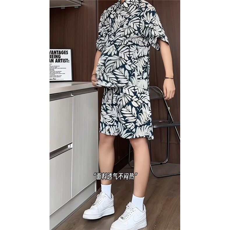 短袖衬衫男+短裤男套装男聚酯纤维M-5XL大码TZ78707P50控98,男装休闲套装,星座226-1