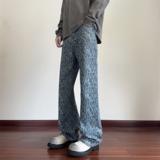 B221美式ins高街暗黑宽松直筒提花牛仔裤LK24395-特P52控88，男装牛仔裤，电商B221