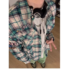 潮百搭字母刺绣宽松格子长袖衬衫男女情侣外套C28，男装衬衫，星座1116A（原606A-3）