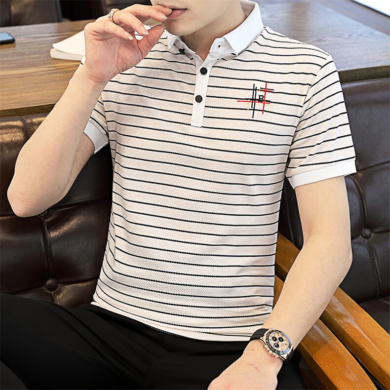 2021男士短袖t恤修身体桖夏季潮流条纹翻领Polo衫夏装男T9004-P40，男装Polo衫，星座509