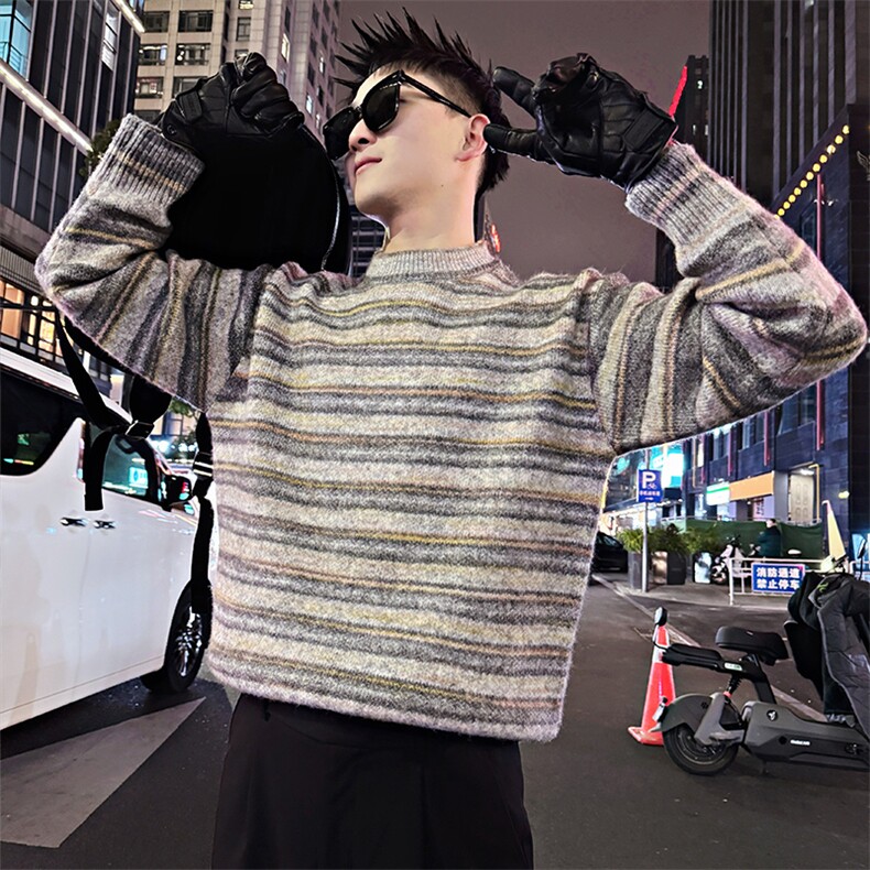 LV310/P98控138美式冬季条纹情侣款男士针织衫毛衣打底线衣首1,男装T恤,星座305B
