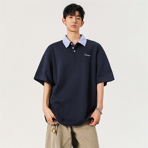 2025夏季新款高品质重磅280克POLO领格子假两件短袖T恤PT971-P40图片