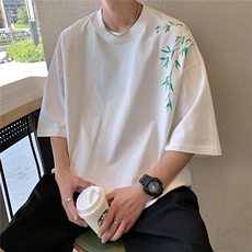 风新中式竹叶立体凹凸拉板印花T恤短袖五分半袖XT11-P40控58，男装T恤，星座216(原A116)