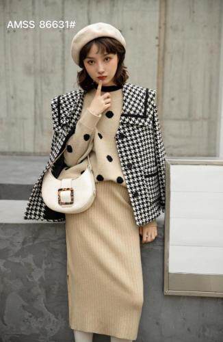格子短款呢料外套，女装，AMSS 艾玛莎莎