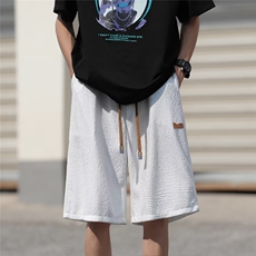 褶皱冰丝短裤男夏季薄款胖子大码休闲中裤日系复古潮牌宽松五分裤，男装休闲裤，星座601-2