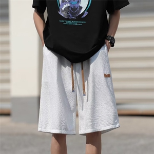褶皱冰丝短裤男夏季薄款胖子大码休闲中裤日系复古潮牌宽松五分裤图片