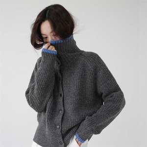 秋冬新款女翻领外搭纯色韩版毛衣外套显瘦羊毛开衫图片
