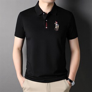 夏季新款男士翻领短袖t恤中年有领男装上衣服休闲POLO衫图片