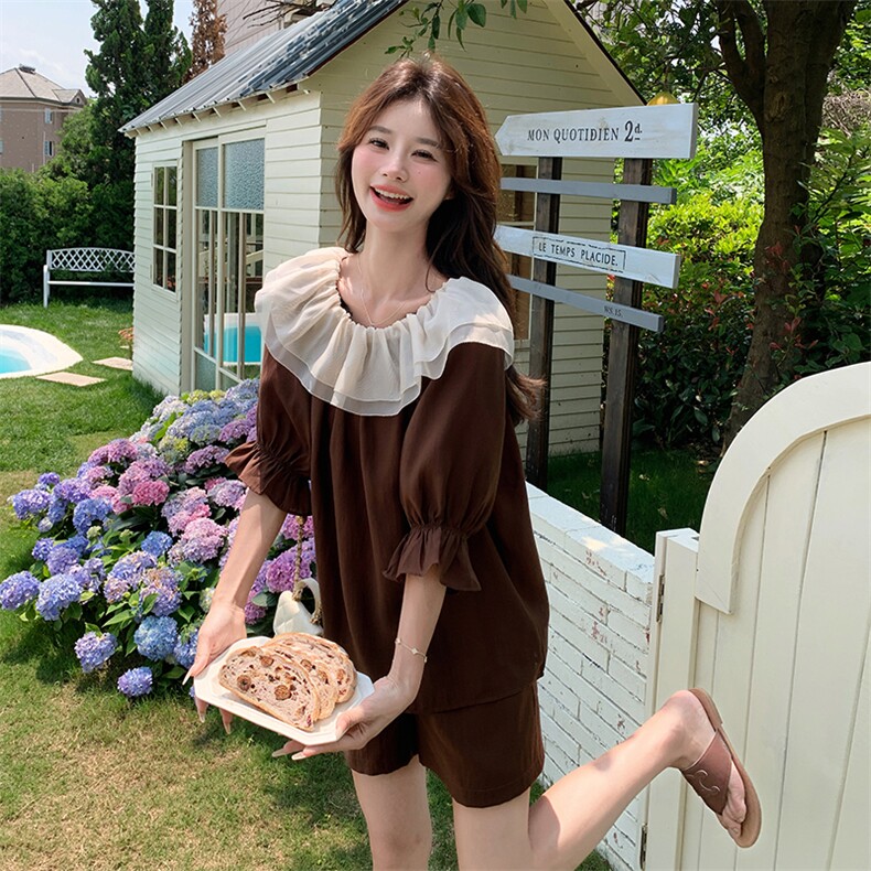 法式气质一字肩上衣套装女2025夏季新款宽松显瘦阔腿短裤子两件套图片