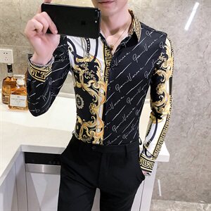 2021春秋男衬衫英伦长袖上衣印花男装韩版修身四季潮流衬衣H862-P55