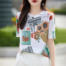 圆领日常薄款不连帽短袖修身型2025年秋季，女装T恤，新胜羊绒