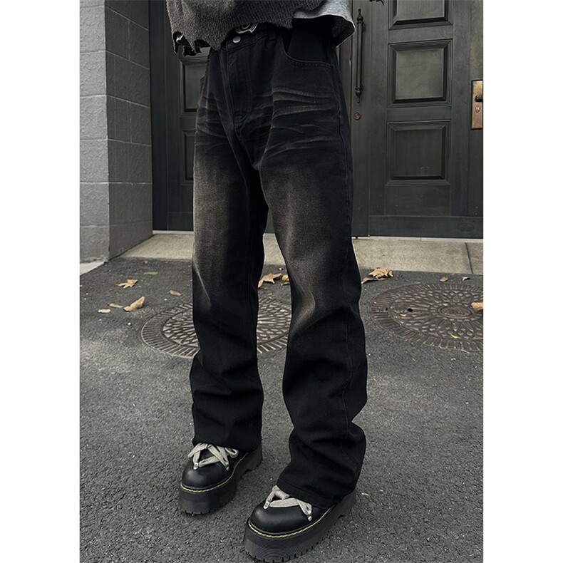 美式ins高街hiphop重工艺水洗微喇复古蓝牛仔裤货号K2320-1P55,男装牛仔裤,电商A063