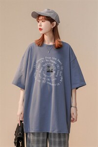 中性 夏季新款小清新个性印花宽松圆领情侣短袖T恤 T85 P25控38图片