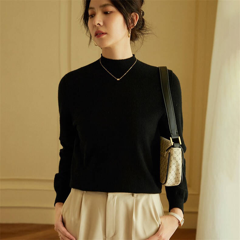 山羊绒女秋冬季新款半高领加厚纯色羊绒衫女式修身内搭打底衫，女装羊绒衫，绒美人羊绒