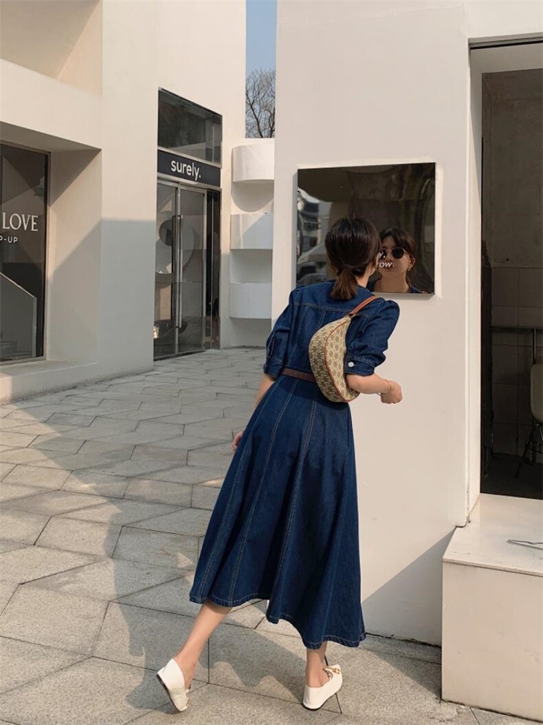 夏季薄款女人味牛仔连衣裙，女装连衣裙，肆尔