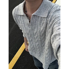 MY7152-特批60美式亨利领针织衫男女复古潮牌套头上衣大码毛衣，男装针织衫/毛衣，电商A059