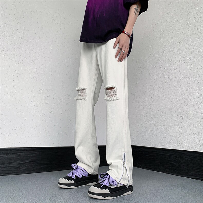 B221美式ins高街暗黑小众拉链破洞休闲牛仔裤LK23086-P60控78,男装牛仔裤,电商B221