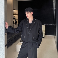 新款潮流圆圈孔眼设计宽松时尚痞帅短款西服外套男A345-317-P140，男装西服，电商A345