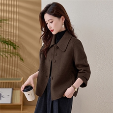 纯色双面羊毛大衣女2025秋冬新款减龄小个子双面羊绒短款外套，女装羊绒大衣，韩宇舍