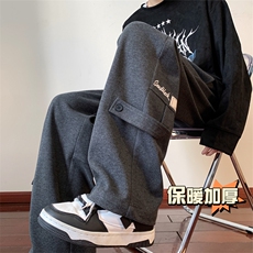 冬季新款电脑刺绣美式高街直筒裤休闲加厚保暖毛呢裤男3558-P60，男装棉衣，电商C305A