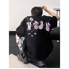 高品质纯棉短袖-宽松落肩款-白墨印花，男装T恤，星座506A