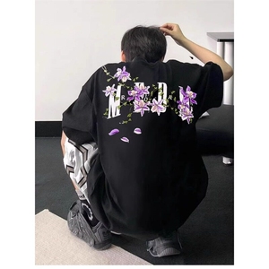 高品质纯棉短袖-宽松落肩款-白墨印花图片