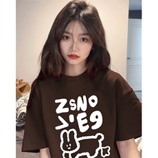 T0629-P25ins卡通学生纯棉小兔印花短袖学院风白色宽松上衣，男装T恤，星座617A-2