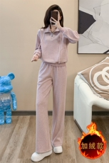女冬季加绒新款洋气立领卫衣阔腿裤两件套，女装套装/套裙，江南