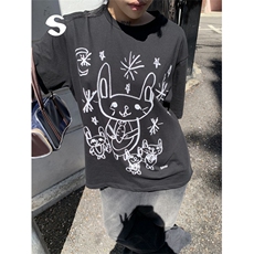 T0709-P25黑白简约高级感线条猫咪卡通纯棉短袖男女款学院风宽松，男装T恤，星座617A-2