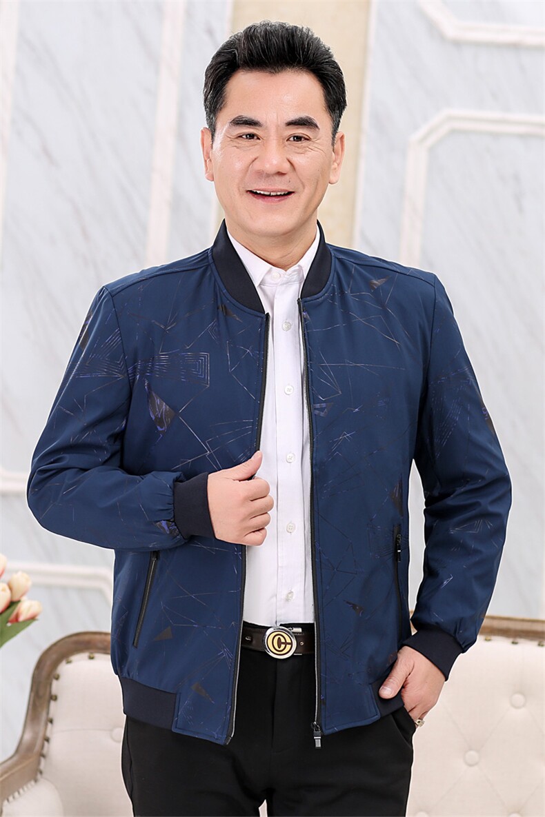 828/中老人碎花夹克爸爸装外套秋季商务装夹克父亲薄外套,男装夹克,星座1216（原钱塘722）