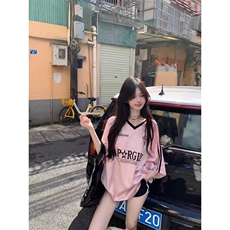 灰色v领字母短袖T恤女夏季美式复古学院辣妹上衣ins酷甜美少女，男装T恤，星座506A