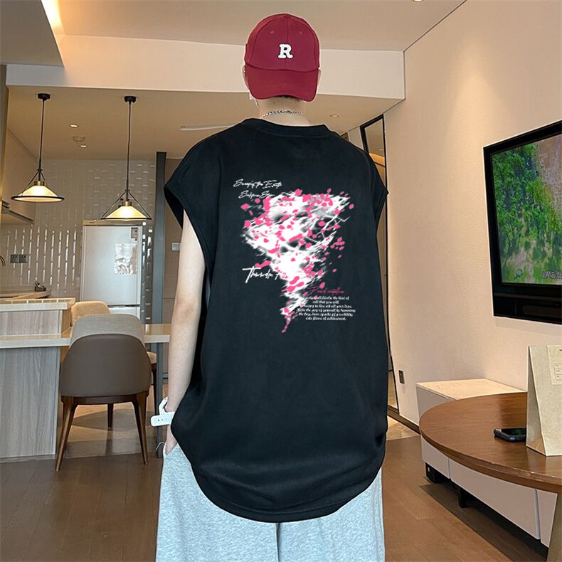 可设48小时发货支持抖音得物来样二开240克重磅美式麂皮绒背心t恤，男装T恤，电商A486