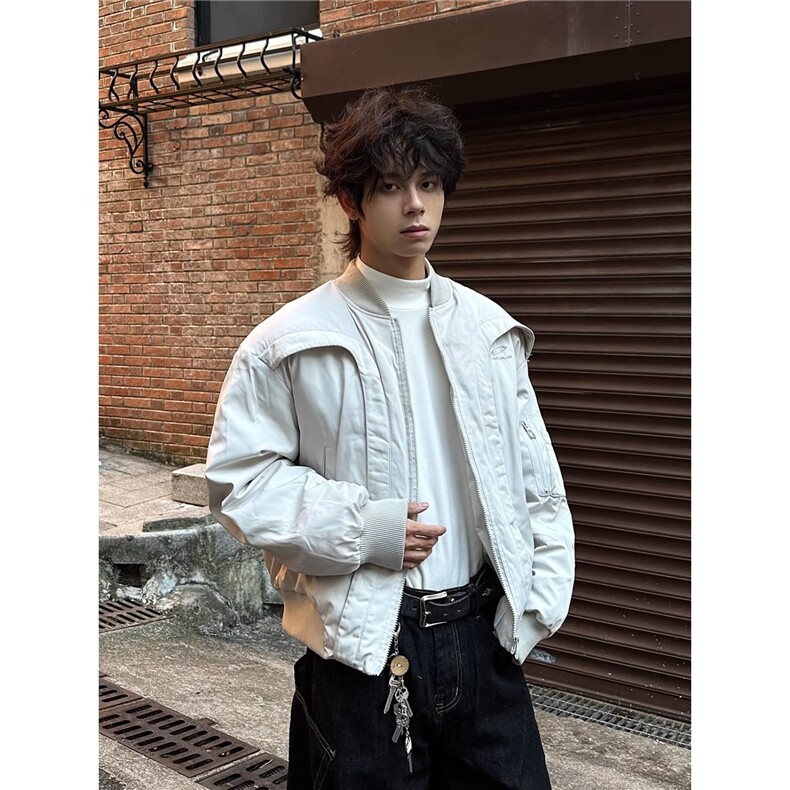 网图冬季解构弧形飞行员棉服机车夹克棒球服棉衣A025-QY16011-P85,男装夹克,电商A025