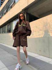 秋季新款欧货休闲字母印花宽松长袖卫衣减龄套装，女装卫衣/绒衫，AT(2F)