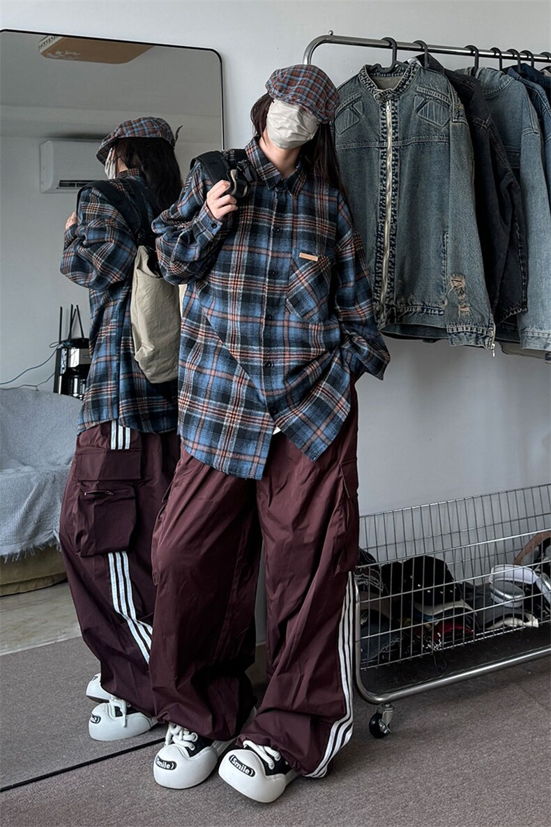衬衫男春季新款港风宽松大码磨毛格子长袖衬衣CS618-P35,男装衬衫,星座214-3