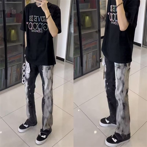美式高街2025年夏季新款青少年牛仔裤男生设计感小众潮牌长裤气质图片