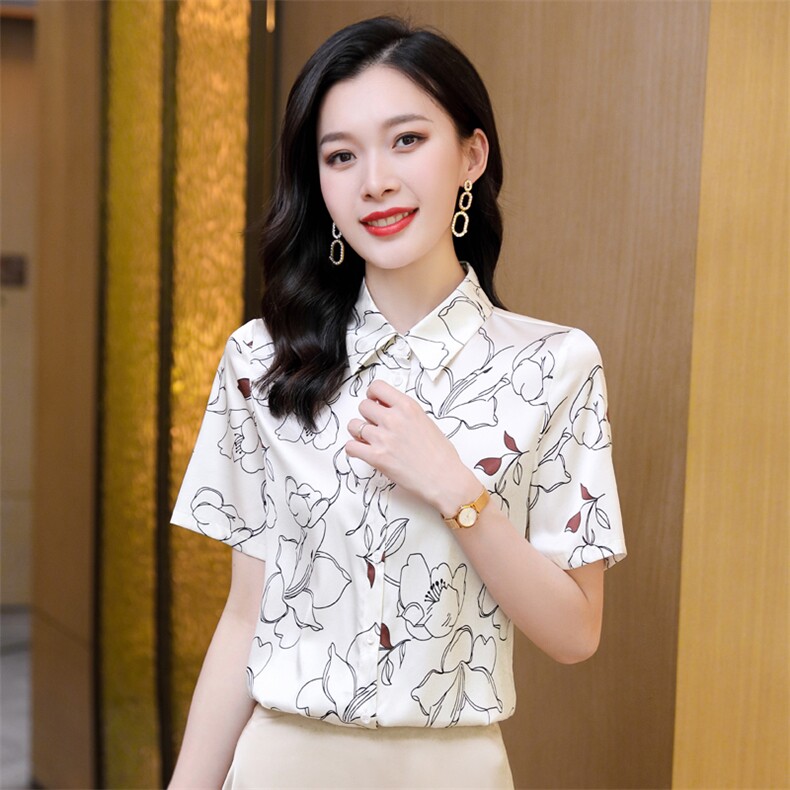 大牌真丝衬衫女短袖印花杭州桑蚕丝上衣衬衣气质小衫半袖2025夏装,女装衬衫,阿舍尔精品