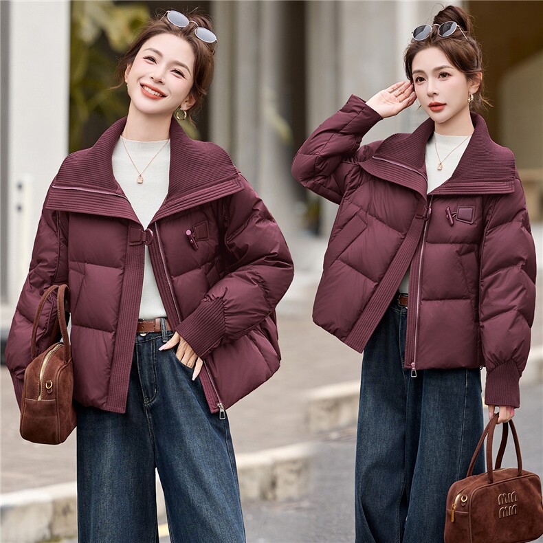短款羽绒服女2025冬季新款小个子气质大翻领针织拼接韩系加厚外套,女装羽绒服,拾衣