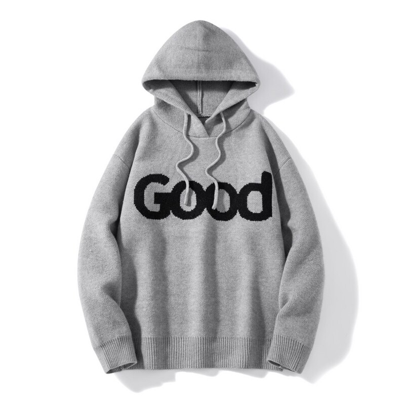 连帽毛衣复古套头针织帽衫男GOOD印花潮牌秋冬慵懒风情侣外套,男装针织衫/毛衣,星座914