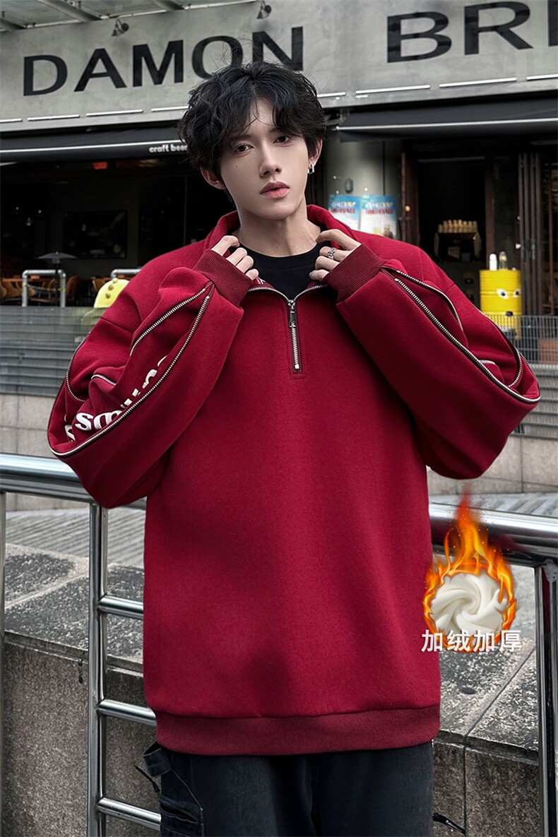 印花高街男潮流时尚双拉链卫衣高品质常规p75加绒p85,男装卫衣,电商B319