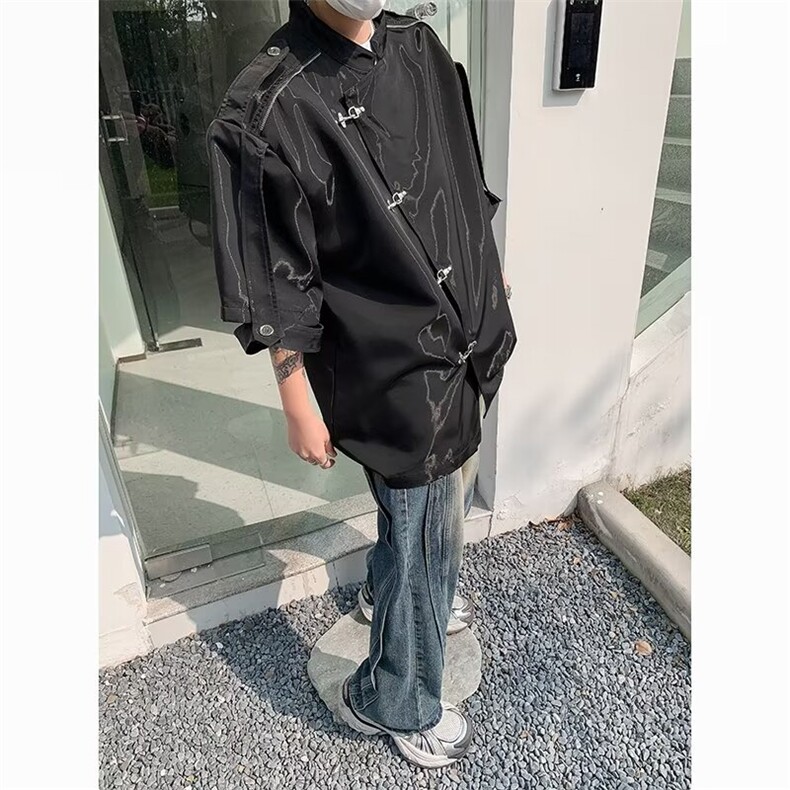 夏季潮酷男生休闲时尚小众短袖外套防水反光面料风侧襟X10,女装短外套,星座1013