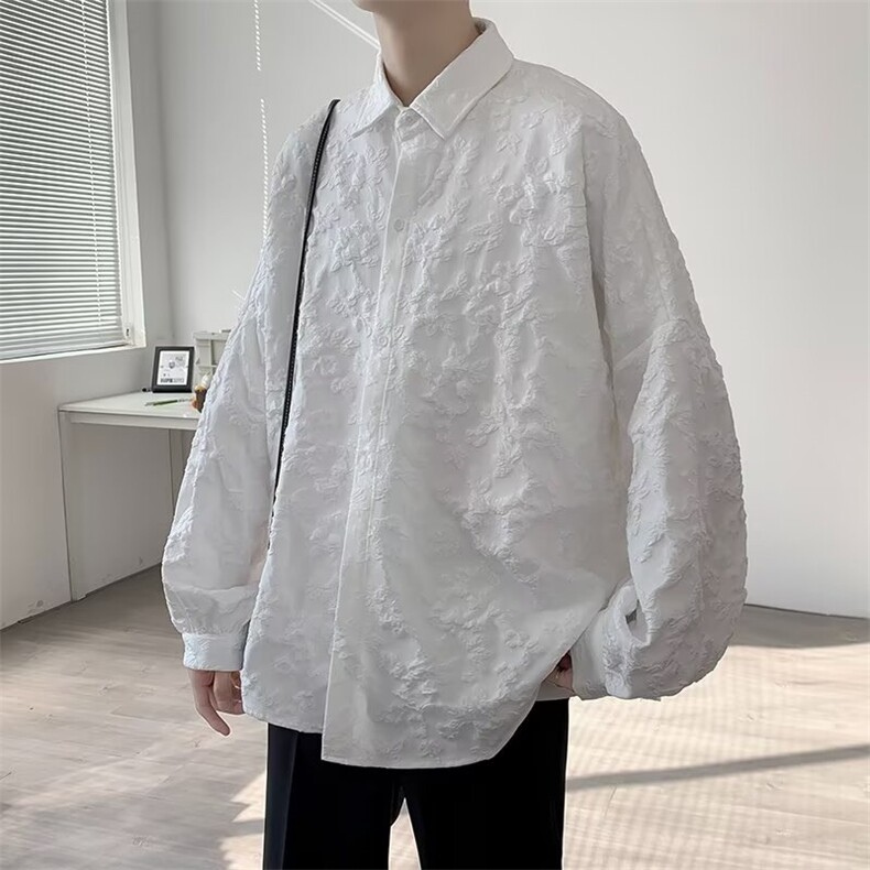 暗黑系轻熟风浮雕褶皱长袖衬衣外套男日系vibe风禁欲系高级感夹克，男装夹克，星座1210-1