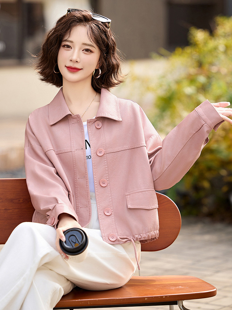 高级感皮衣女外套短款春秋季新款小个子宽松休闲气质百搭夹克上衣,女装皮衣,臻衣坊
